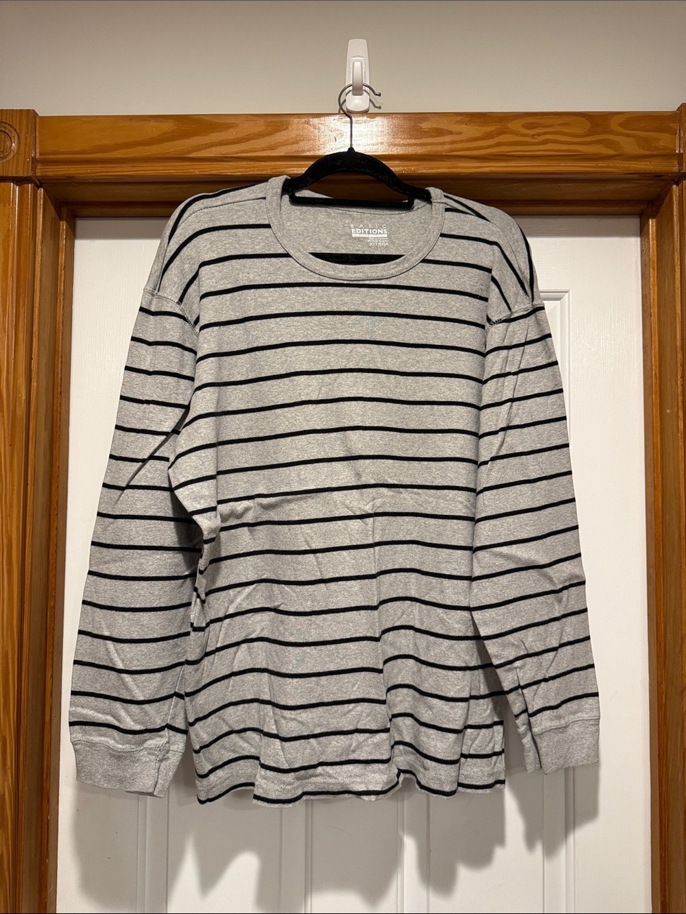 Basic Editions Men's Gray Crewneck Sweater with Black Stripes